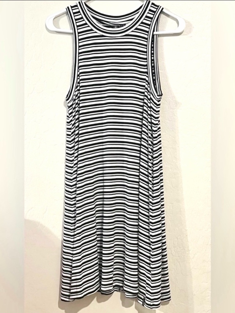 Volcom Black White Striped Tank Dress Sleeveless Skater Casual Mini Size M